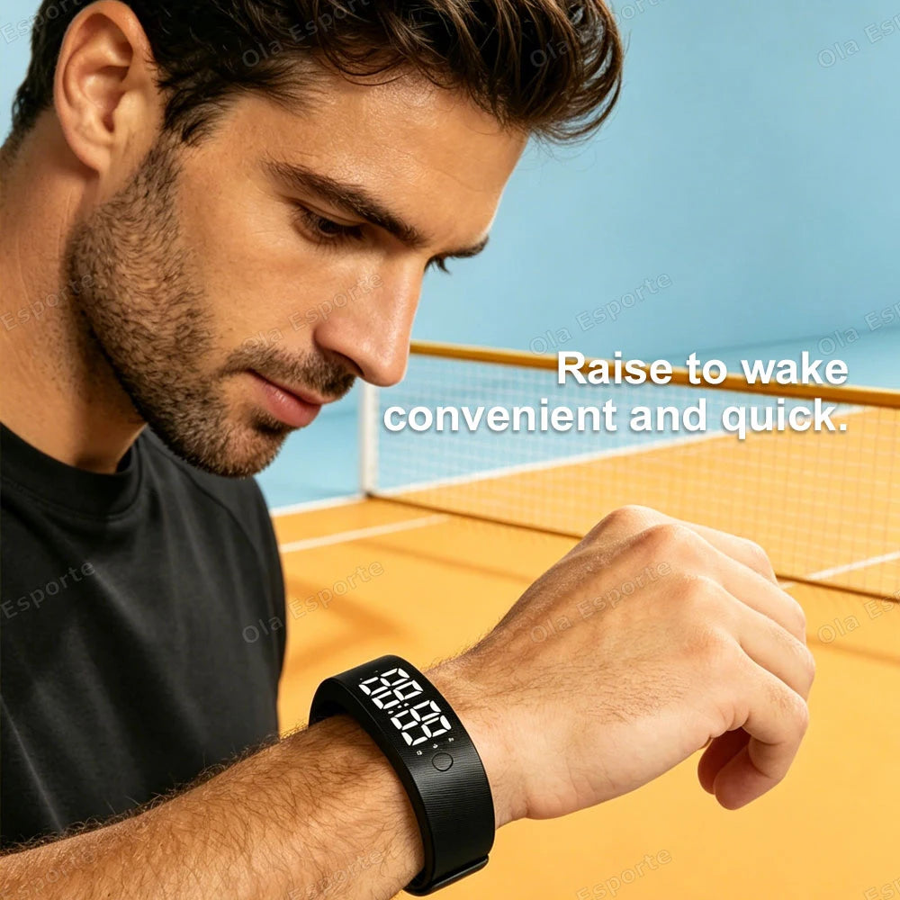 LED Digital Alarm Clock Watch Adjustable Snooze-proof Alarm Bracelet with Running Pedometer Waterproof Vibrating Alarm HT30