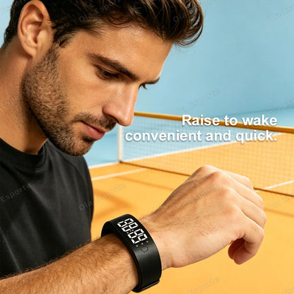 LED Digital Alarm Clock Watch Adjustable Snooze-proof Alarm Bracelet with Running Pedometer Waterproof Vibrating Alarm HT30