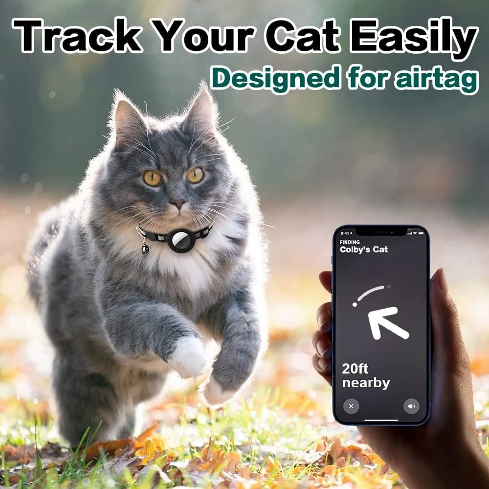 Cute Cat Collar Airtag Breakaway Reflective Kitten Collar with Bell for Apple Air Tag Holder Bell Nylon Silicone Collar for Cats