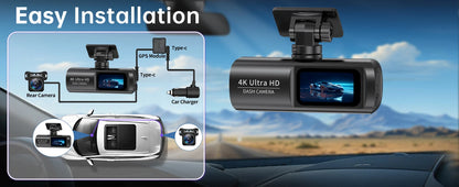 UHD 4K WiFi Dash Cam Dual Lens Driving Recorder Car DVR Optional 1080P Rear Lens Camera GPS 24H Parking Monitoring Black Box