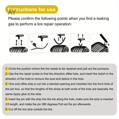 Emergency Tire Repair Kit - Quick Fix Heavy-Duty Glue & Rubber Strips for Cars/Trucks/RVs Puncture, On-the-Go Safety