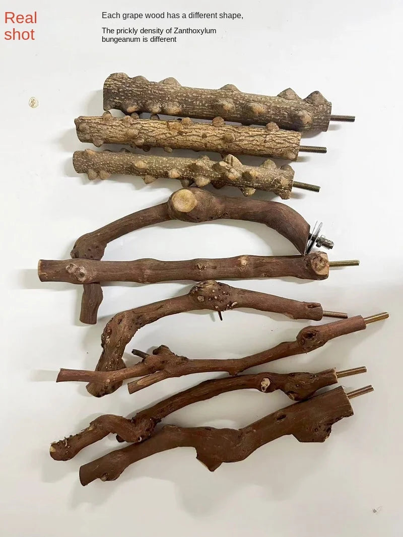 Pet Standing Stick Wild Grape Wood Pole Parrot Cockatiel Parakeet Station Board Bite Claw Grinding Toy Bird Cage Accessories