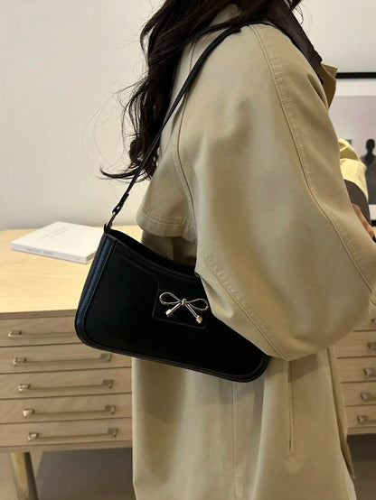 New Autumn Winter Women Shoulder Bag Korean Fashion Crossbody Bag for Commuting Under Arm Bag with Bow Decoration