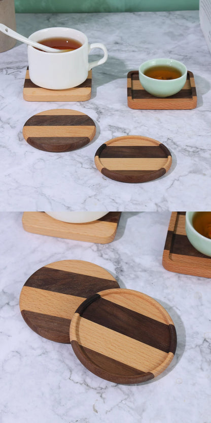 TIME OWNER Tea Coffee Cup Pad Placemats Decor Walnut Beech Wood Coasters Durable Heat Resistant Square Drink Mat Bowl Teapot