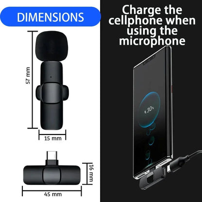 Mini Lavalier Microphone Portable Live Streaming Shooting Interview Mini Wireless Microphone with Clip for Video Recording