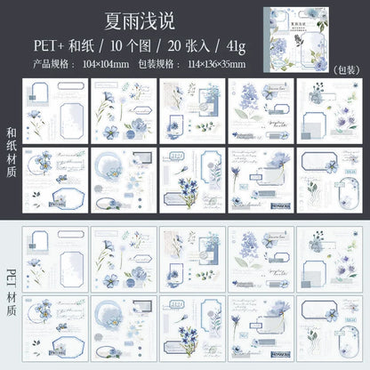 Yoofun 20pcs/lot PET + Washi Paper Aesthetic Flower Stickers Gift Card Journal Scrapbooking Diary Decoration Stationery Labels