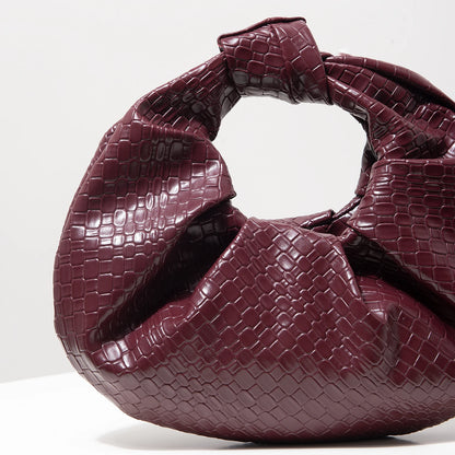 Vintage Faux Leather Woven Pattern Handbag, Knotted Crescent Bag, Pleated Cloud Bag, Women's Party Dress, Burgundy Wallet, Elegant Evening Bag (Random Pattern)