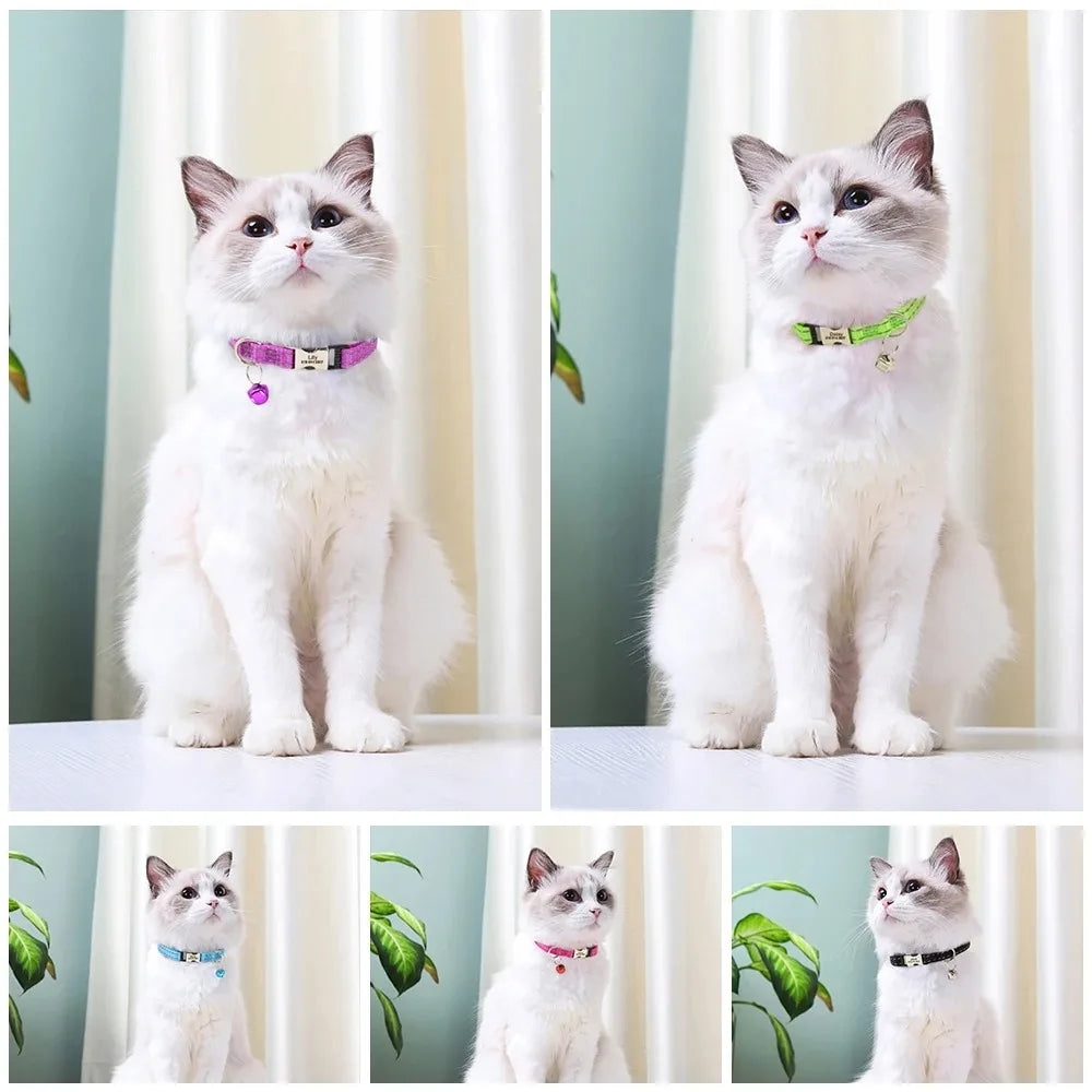 Personalized Name Cat Collar Reflective Nylon Dog Cats ID Collar With Bell Engraving Name for Small Cats Dogs Chihuahua 6 Colors