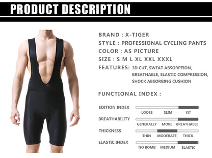 X-TIGER Cycling Bibs Shorts Bike Tights Triathlon 5D Gel Padded Pro Lycra Bicycle Shorts Breathable Man Mountain Biking Shorts