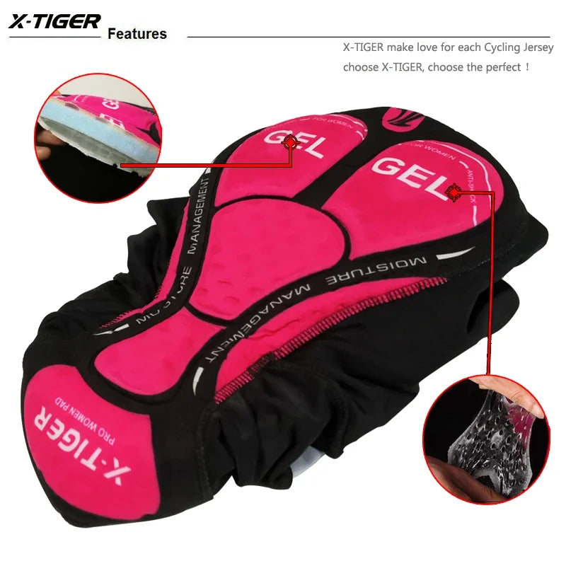 X-TIGER Women Cycling Shorts 5D Gel Padded Shockproof MTB Mountian Bicycle Shorts Road Racing Bike Shorts Summer Outfit Clothing
