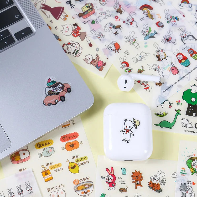6Pieces/Set Transparent Pvc Waterproof Cartoon Sticker DIY Hand Account Decorative Stickers Kawaii Phone Cup Stickers
