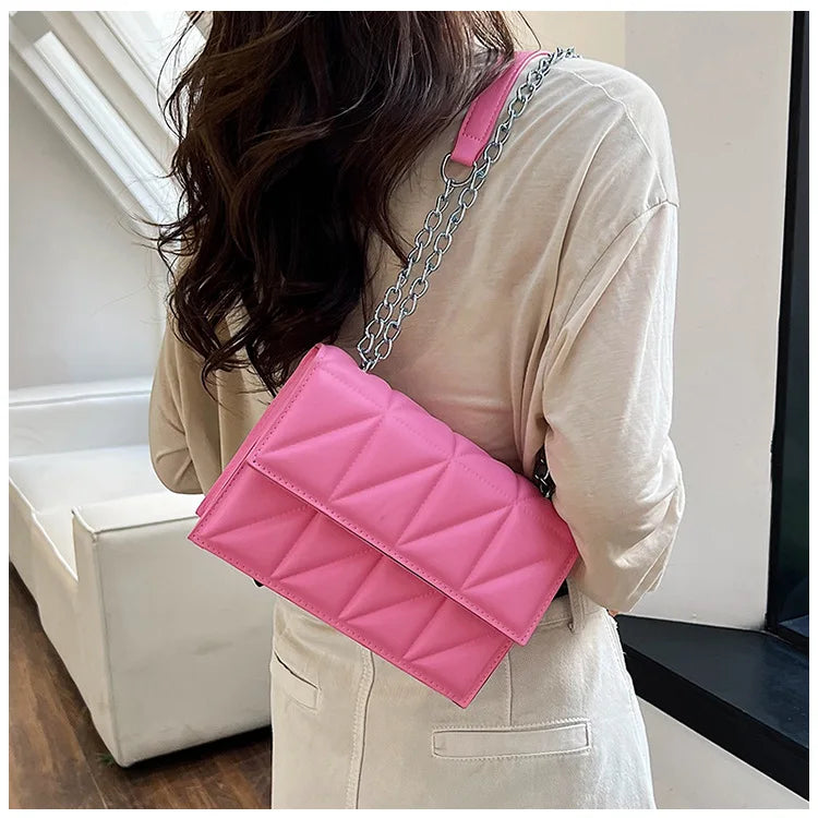 Women's fashion crossbody bag diamond check chain small square bag shoulder bag