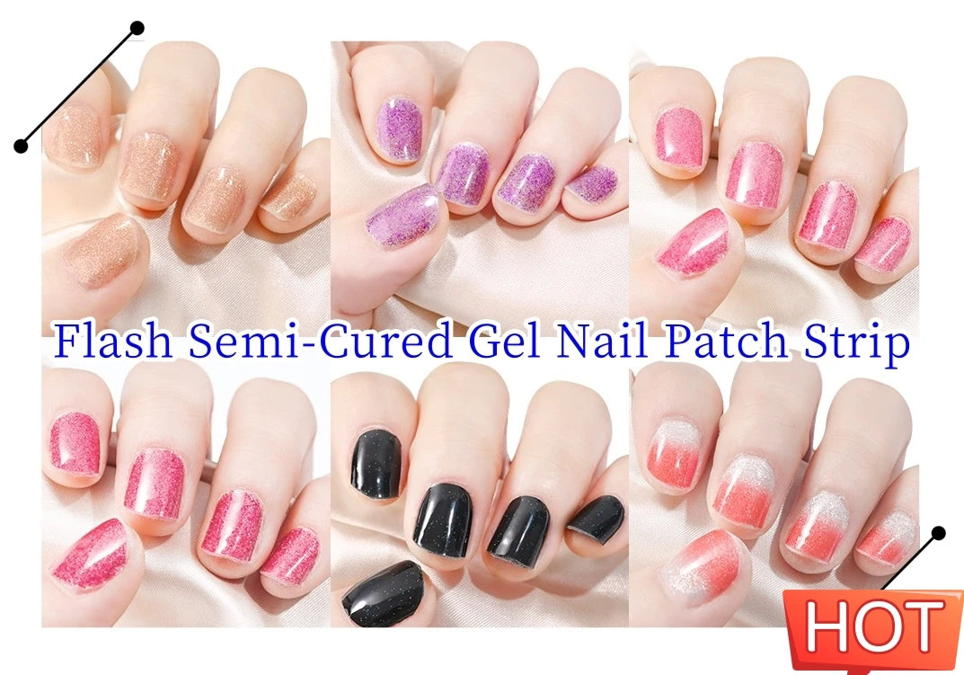 Semi Cured Wraps Fast Gel Nail Sticker Soild Nail Gel Wraps Adhesive Full Cover Gel Nail Decal UV Lamp Cured Manicure Decoration