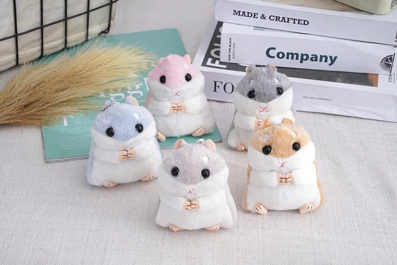Fluffy Hamster Doll Plush Toys Keychain Pendant Women Girl Faux Fur Pompom Key Ring Trinkets Handbag Backpack School Bag Pendant