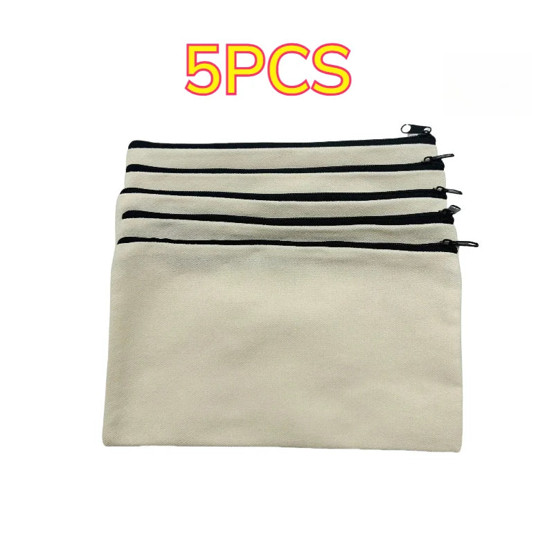 5pcs Blank Canvas Zipper Pouch Bulk, Makeup Bag Pencil Case For Cosmetic & DIY Crafts, Independence Day