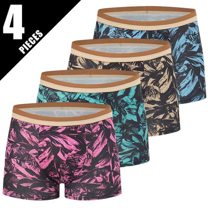 4 Pieces European and American Size MEN'S FASHION Printed Boxer Underwear Comfortable Swimming Trunks Oversized Underwear Shorts