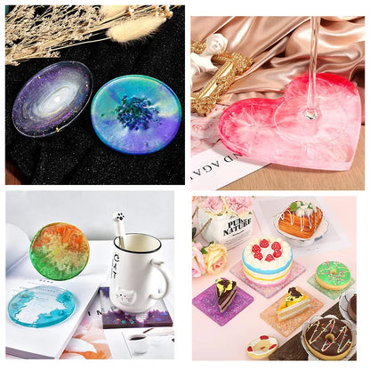 Round Square Rectangle Heart Coaster Silicone Mold Epoxy Resin Mold for DIY Jewelry Storage Base Making Cup Tray Home Decoration