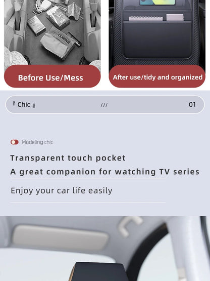PU Leather Car Seat Kick Proof Pad with Pockets Multi-functional Tablet Holder Auto Seat Back Protection Cover for Kids