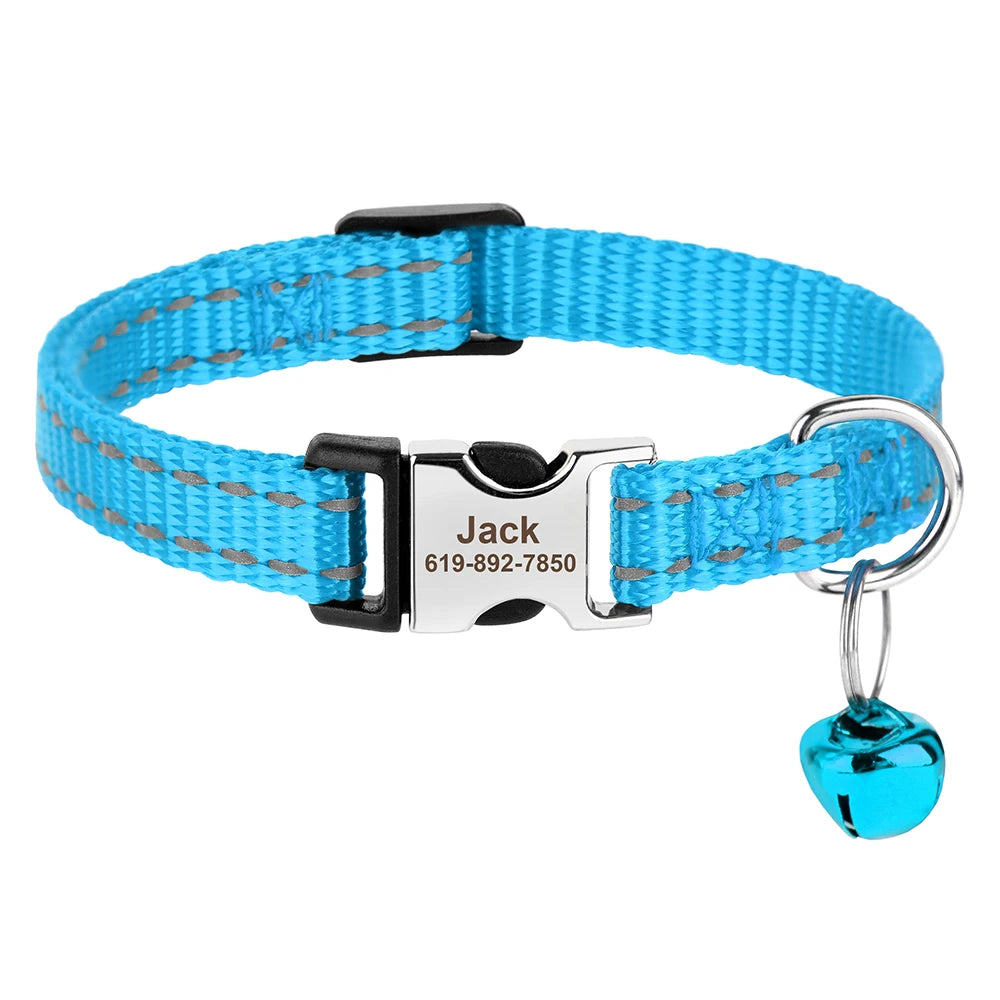 Personalized Printed Cat Collar Adjustable Kitten Puppy Collars With Free Engraved ID Nameplate Bell Anti-lost Cats Collars