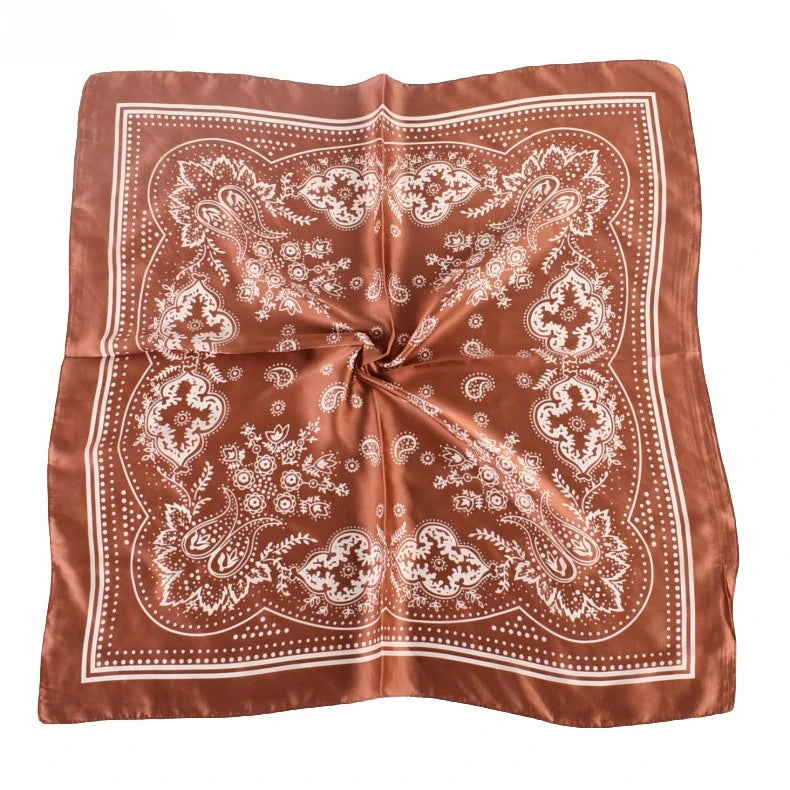 68cm Paisley Small Cashew Flower Scarf for Women Spring and Summer Thin Satin Square Scarf Retro Versatile Headscarf Shawl