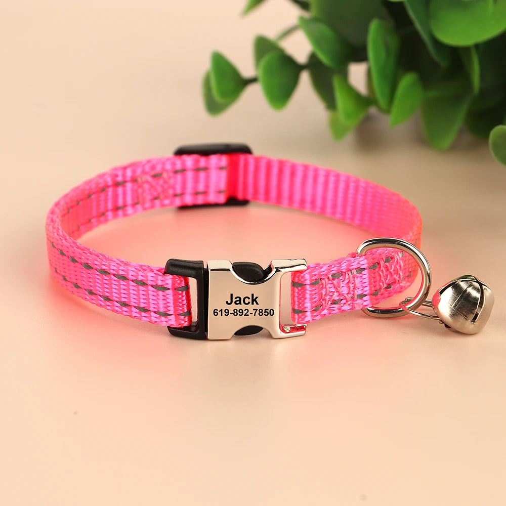 Personalized Printed Cat Collar Adjustable Kitten Puppy Collars With Free Engraved ID Nameplate Bell Anti-lost Cats Collars