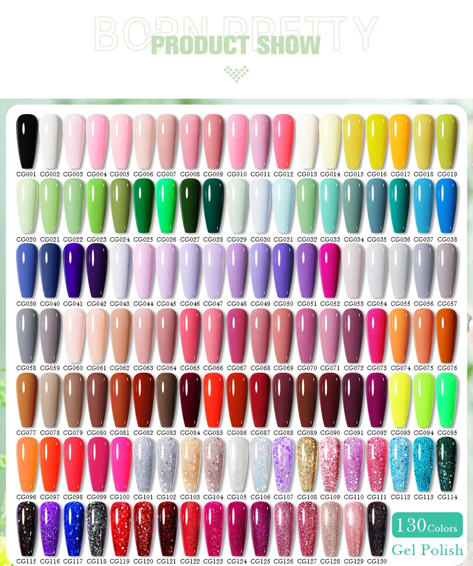 BORN PRETTY 10ml Gel Nail Polish Gel 130 Colors Semi Permanent Solid Nail Gel Varnish Soak Off UV Gel for Base Top Coat