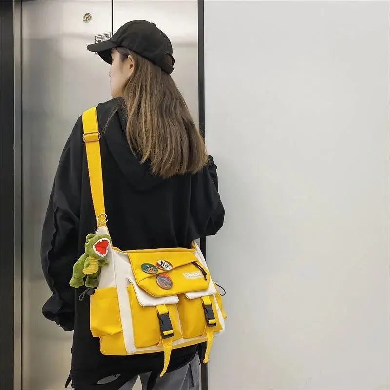 Japanese Simple Messenger Bag Student Nylon Waterproof Canvas Handbag Shoulder Crossbody Bags for Women Men Satchels Bolsas