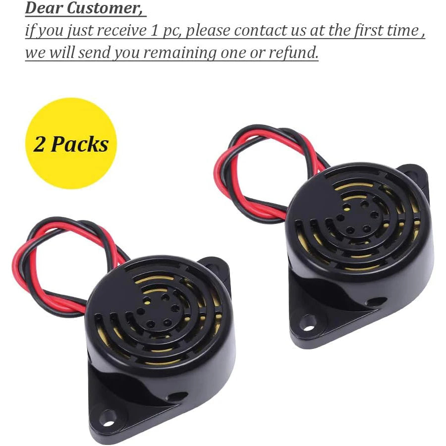 2 PCS Piezo Buzzer, Icstation Buzzer Alarm 12V Electronic Beep Buzzer 100dB Piezo Alarm Siren Continous Sound for Motorcycle