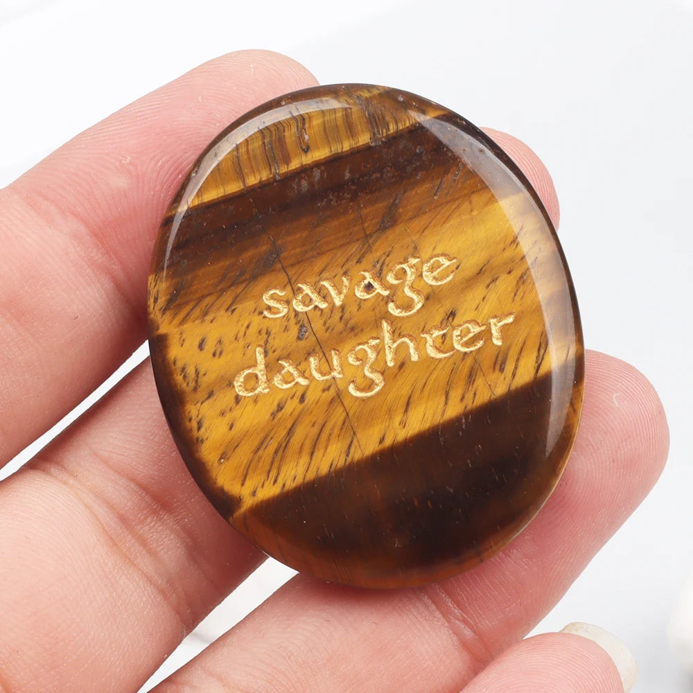Crystal Worry Stone Double Plane Shaped Piece Inspirational Palm Stone, Engraved With Words To Relieve Worries Jade Energy Stone