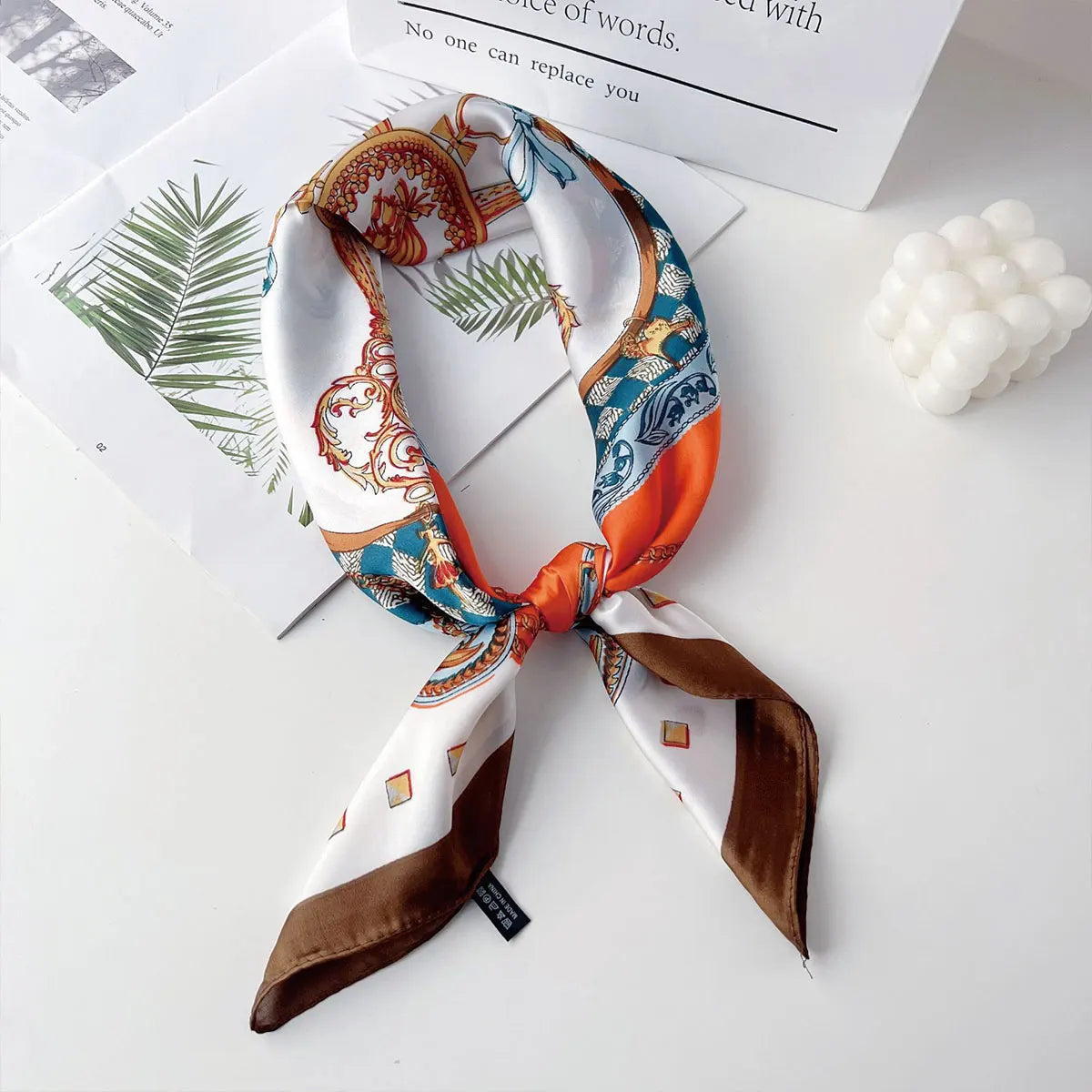 70x70cm Fashionable Korean Style Silk Square Scarf Satin Print Hairband Necktie Hair Accessory Headscarf Versatile Wrap Scarf