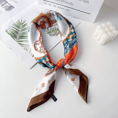 70x70cm Fashionable Korean Style Silk Square Scarf Satin Print Hairband Necktie Hair Accessory Headscarf Versatile Wrap Scarf