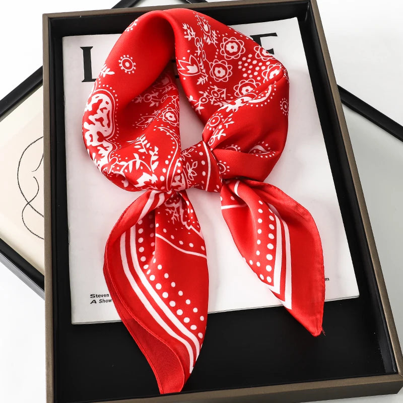 Luxury Brand Silk Square Paisley Scarf Women Satin Neck Hair Tie Band Soft Bandana Neckerchife 2025 Hijab Head Female Foulard