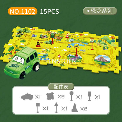 Children Puzzle Electric Railroad Speeder DIY Assembly Electric Car Automatic Rail City Scene Construction Education Toy Gift