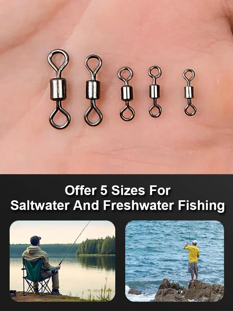 250pcs/Set Fishing Connector 2 4 6 8 10 Fishing Barrel Bearing Rolling Swivel Solid Ring Lures Fishing Accessories