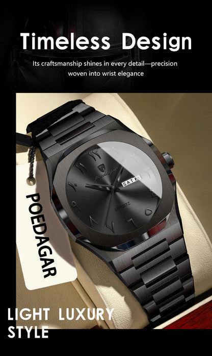 POEDAGAR Original Luxury Men's Watch Waterproof Week Date Fashion Men Wristwatch Quartz Stainless Steel Man Watches Reloj Hombre