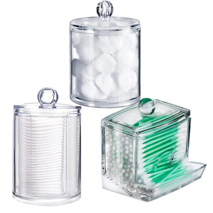 Qtip Holder Dispenser  Clear Bathroom Organizer Jar  Swab/Pad/Ball Holder Container Cosmetics Storage Boxes for Vanity