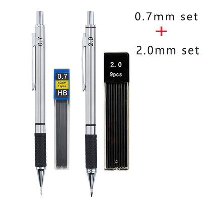 Metal Mechanical Pencil Set with Pencil Grip Leads Art Drawing Student Office Supplies 0.5/0.7/0.9/2.0mm Automatic Pencil
