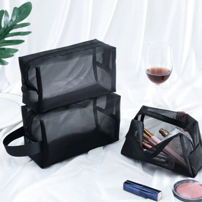 1PC Travel Black Mesh Cosmetic Bag Zipper Makeup Bag For Women Wash Toiletry Bag Makeup Organizer Portable Storage Pouch