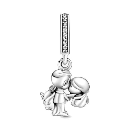 2025 New S925 Silver Spring Ball Bear Cross Pendant Suitable for Original Bracelets DIY Accessories Women's Charm Jewelry Gifts
