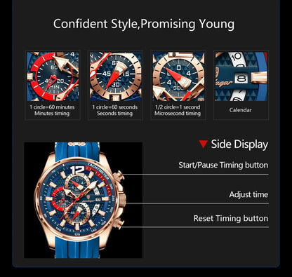 POEDAGAR Luxury Watch For Men Date Chronograph Luminous Waterproof Silicone Male Watch Fashion Sports Quartz Men's Watches Reloj