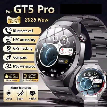 2025 New GT5 Pro Smart Watch Men AMOLED Screen GPS Motion trajectory Heart Rate Monitr Bluetooth Call SmartWatch Waterproof Band