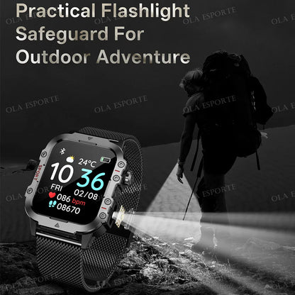 2025 New Military Smart Watch Men IP67 3ATM Waterproof Outdoor Sports Fitness Tracker Health Monitor 1.44Inch BT Call Smartwatch