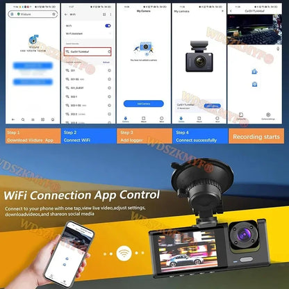Wifi 3 Channel Dash Cam Night Vision Loop Recording & 2" IPS Screen 1080P 2/3Camera DVR Recorder, Video Recorder, Vehicle DVR