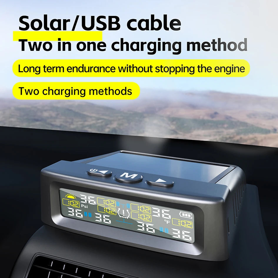 Tire pressure monitoring automatic safety alarm system solar tire temperature monitoring truck RV TPMS 6 sensor