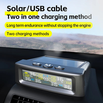 Tire pressure monitoring automatic safety alarm system solar tire temperature monitoring truck RV TPMS 6 sensor