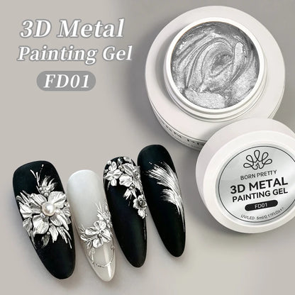 BORN PRETTY 5ml 3D Metal Painting Gel Embossed Nail Gel Polish Plaster Texture Drawing Carving Gel Nail Art Manicure Supplies