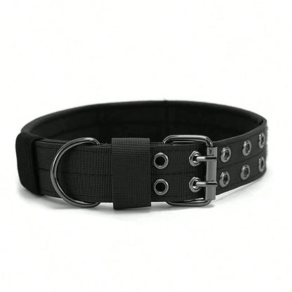 Adjustable Military Dog Collar Metal D-Ring and Buckle Working Dog Collar, Five-Level Adjustment for Medium and Large Dogs