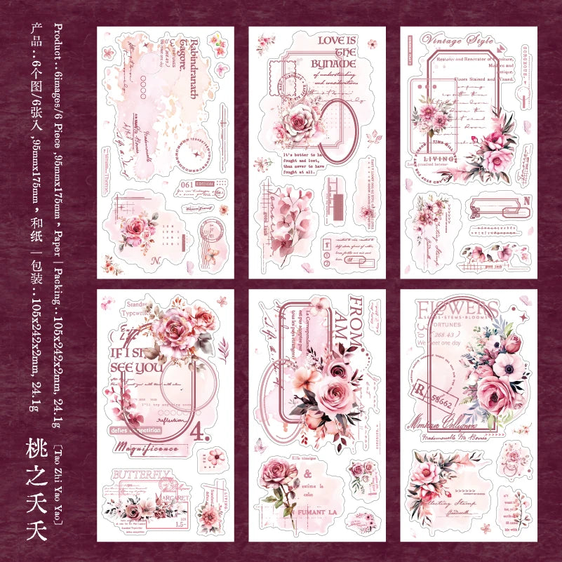 Journal GO 6pcs Flower Shadow Decorative Sticker Fresh Plant Flowers Collage Scrapbooking Label Diy Diary Journal Planner Label
