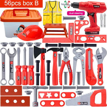 Children's Tool Set with Electric Toy Drill Kids Power Construction Toy Pretend Play Toy Tools Kit for Toddler Boys Girls Child