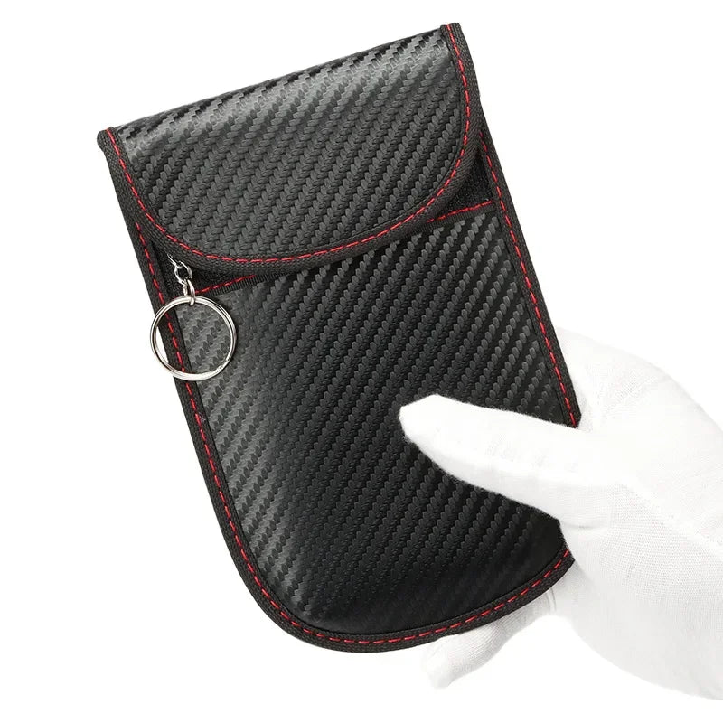 Faraday Bag for Key Fob Cage Protector Car RFID Signal Blocking Key Fob Protector Anti-Theft Pouch Double-Layers of Carbon Fiber